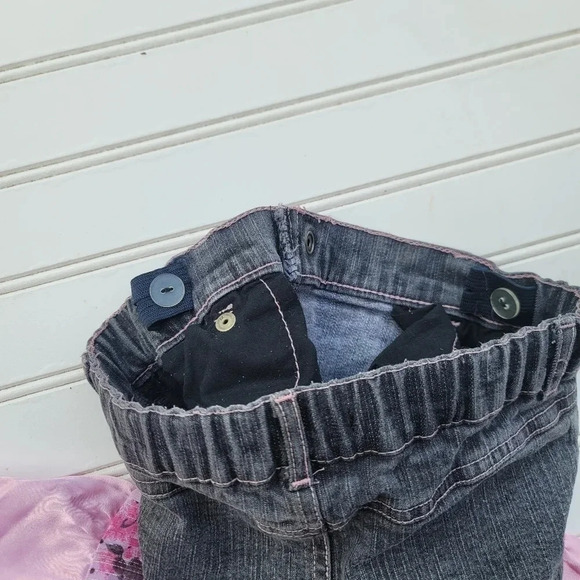 VTG CANDIES Girls Denim Jean Pink Polka Floral Satin Tiered Modest Skirt Size 5 - Picture 6 of 8